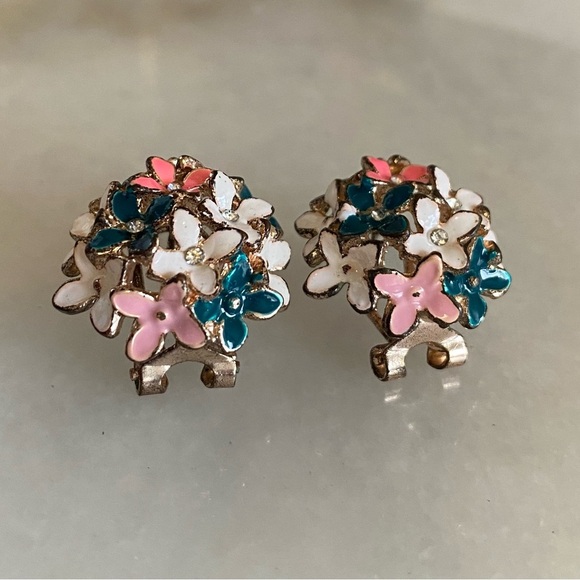 Floral Cluster Clip-On Earrings - Picture 1 of 8